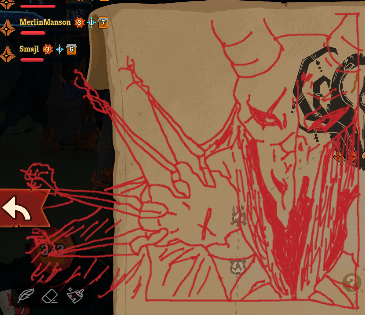 Map drawing of the Silent with her shivs.