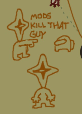 Map drawing of the Regent in a funny, chibi style with an Among Us crewmate.